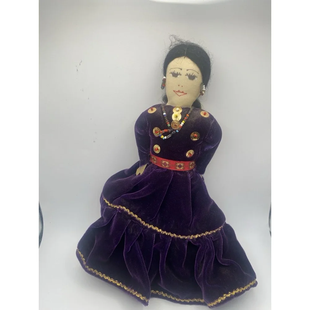 VTG Navajo Girl Doll With Purple Velvet Dress